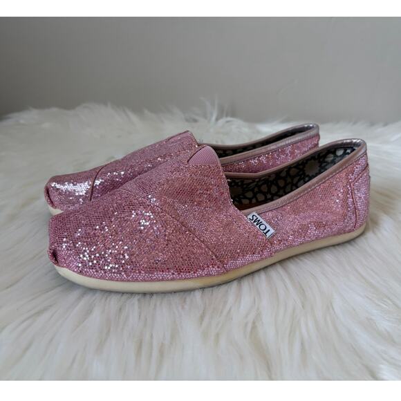 Toms Women's Pink Sparkly Glitter Slip On Shoes Size 7 - Picture 9 of 9